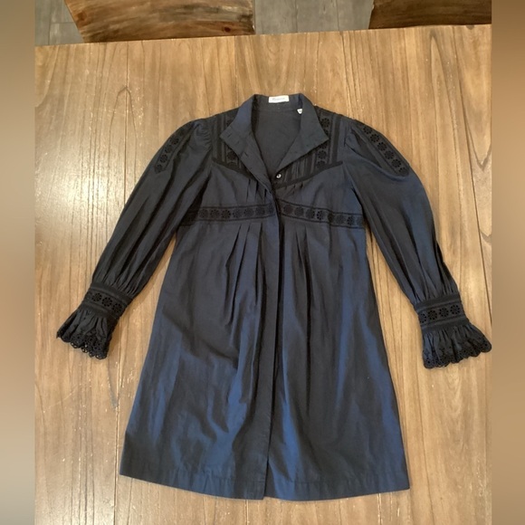 Rebecca Taylor Lace Mock Neck Long Sleeve Poplin cotton mini Dress black 0 - Picture 12 of 14